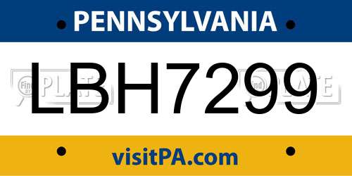 LBH7299 Pennsylvania License Plate