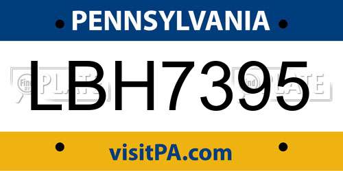 LBH7395 Pennsylvania License Plate