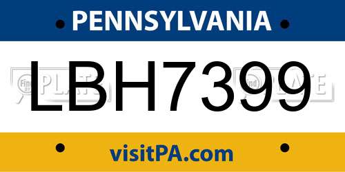 LBH7399 Pennsylvania License Plate