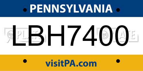 LBH7400 Pennsylvania License Plate