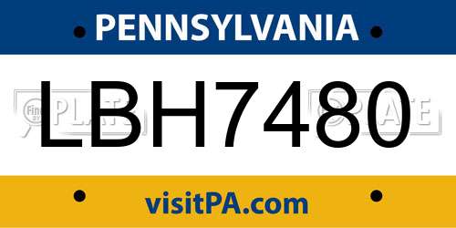 LBH7480 Pennsylvania License Plate