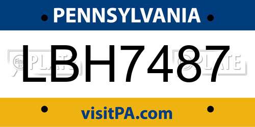 LBH7487 Pennsylvania License Plate