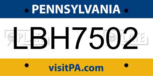 LBH7502 Pennsylvania License Plate