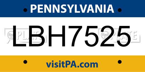 LBH7525 Pennsylvania License Plate