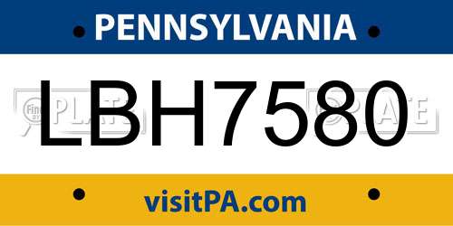 LBH7580 Pennsylvania License Plate
