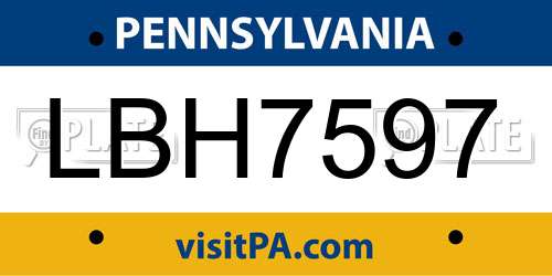 LBH7597 Pennsylvania License Plate