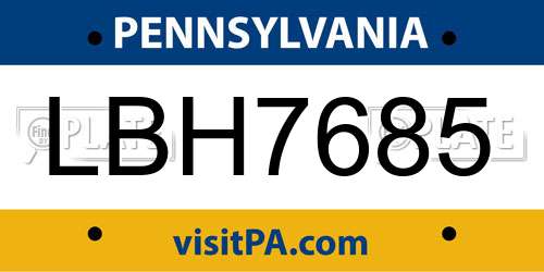 LBH7685 Pennsylvania License Plate