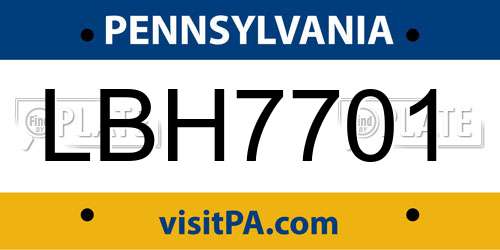 LBH7701 Pennsylvania License Plate