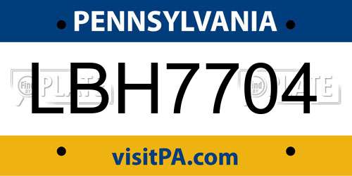 LBH7704 Pennsylvania License Plate