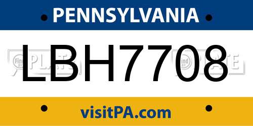 LBH7708 Pennsylvania License Plate