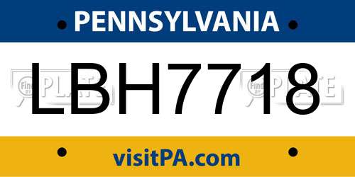 LBH7718 Pennsylvania License Plate