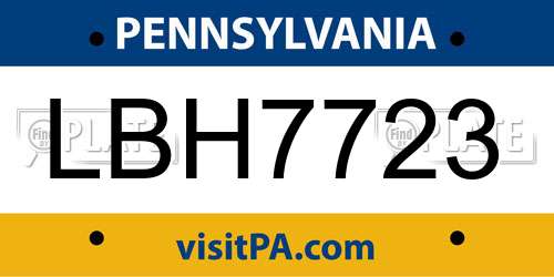 LBH7723 Pennsylvania License Plate