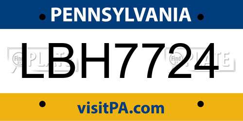 LBH7724 Pennsylvania License Plate