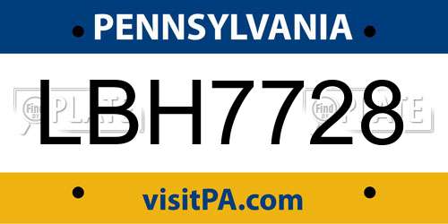 LBH7728 Pennsylvania License Plate