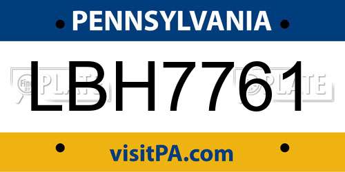 LBH7761 Pennsylvania License Plate