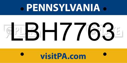 LBH7763 Pennsylvania License Plate