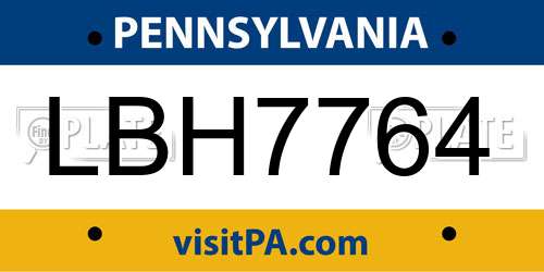 LBH7764 Pennsylvania License Plate