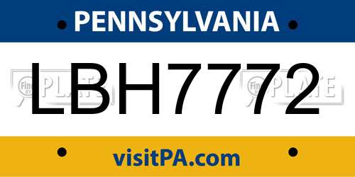 LBH7772 Pennsylvania License Plate