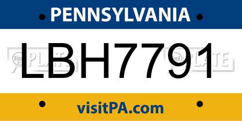 LBH7791 Pennsylvania License Plate