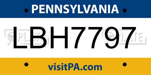 LBH7797 Pennsylvania License Plate