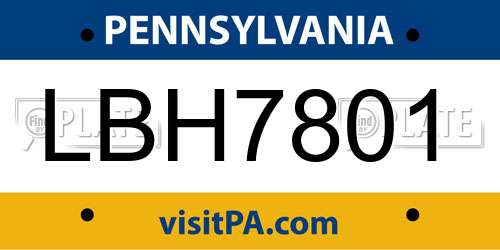 LBH7801 Pennsylvania License Plate