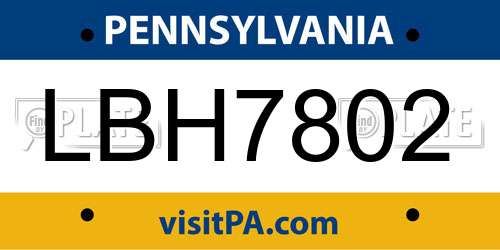 LBH7802 Pennsylvania License Plate