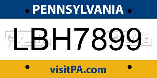 LBH7899 Pennsylvania License Plate