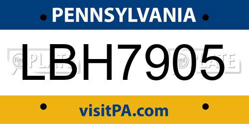 LBH7905 Pennsylvania License Plate