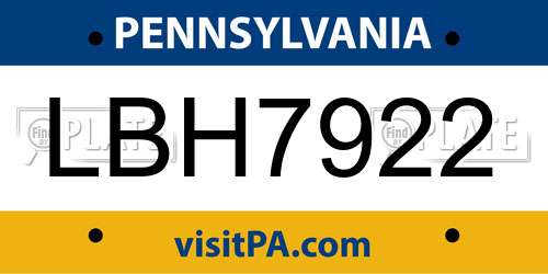 LBH7922 Pennsylvania License Plate