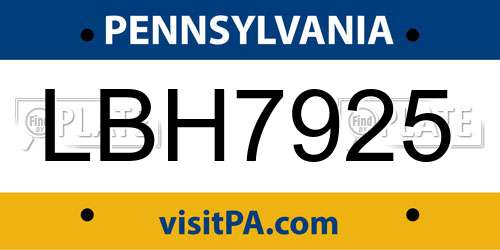 LBH7925 Pennsylvania License Plate