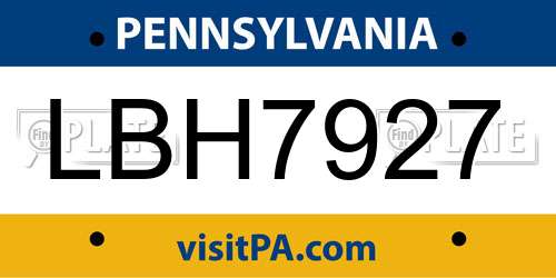 LBH7927 Pennsylvania License Plate