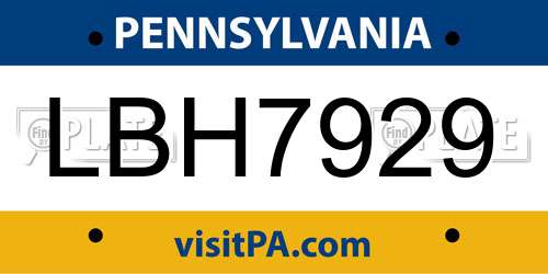 LBH7929 Pennsylvania License Plate