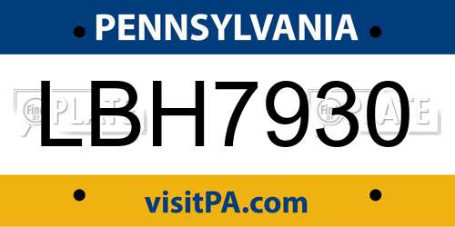 LBH7930 Pennsylvania License Plate