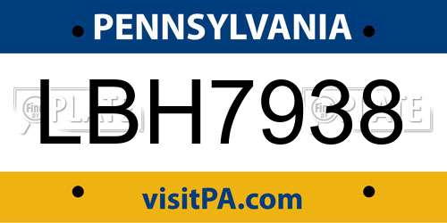 LBH7938 Pennsylvania License Plate