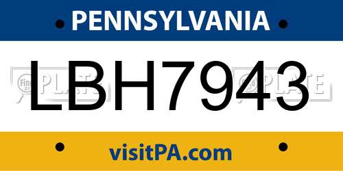 LBH7943 Pennsylvania License Plate