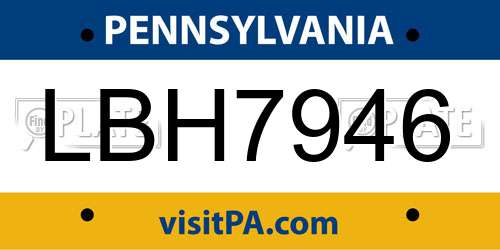 LBH7946 Pennsylvania License Plate