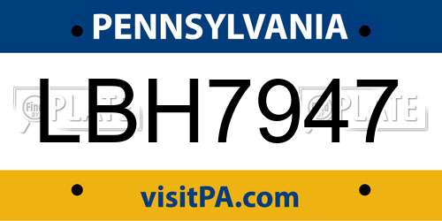 LBH7947 Pennsylvania License Plate
