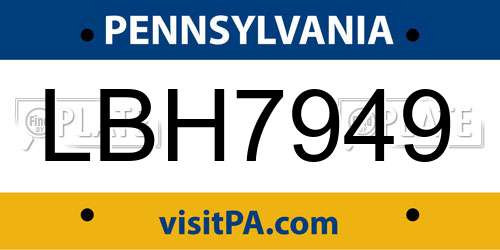 LBH7949 Pennsylvania License Plate
