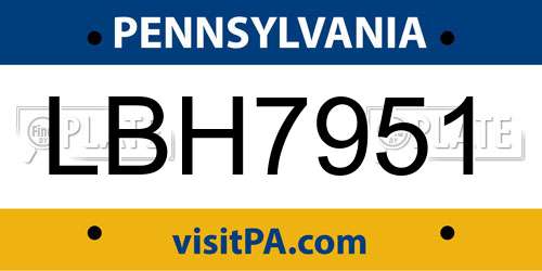 LBH7951 Pennsylvania License Plate