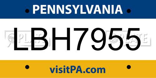 LBH7955 Pennsylvania License Plate
