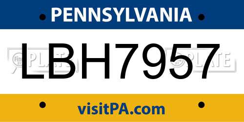 LBH7957 Pennsylvania License Plate
