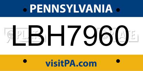 LBH7960 Pennsylvania License Plate