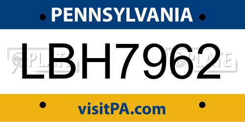 LBH7962 Pennsylvania License Plate