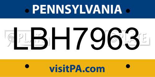 LBH7963 Pennsylvania License Plate