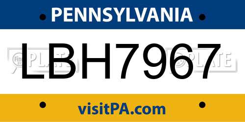LBH7967 Pennsylvania License Plate