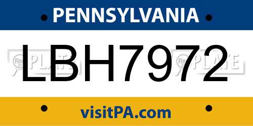 LBH7972 Pennsylvania License Plate