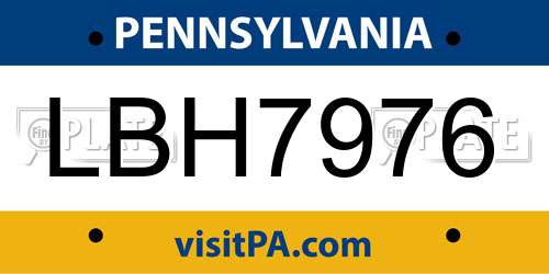 LBH7976 Pennsylvania License Plate
