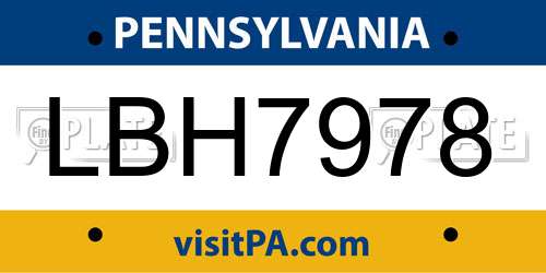 LBH7978 Pennsylvania License Plate