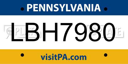 LBH7980 Pennsylvania License Plate