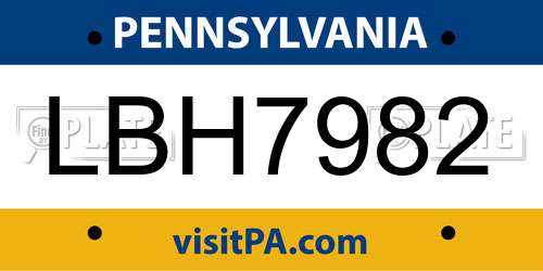 LBH7982 Pennsylvania License Plate